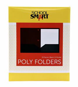School Smart Two-Pocket Poly Folder with Three-Hole Punch, Black, Pack of 25
