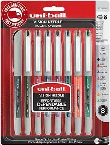 uni-ball Vision Needle Rollerball Pens, Fine Point (0.7mm), Assorted Colors, 8 C