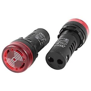 Panel Mount ACDC 110V Red LED Buzzer Alarm Signal Indicator Light 2Pcs