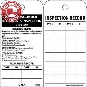 NMC ST515 Accident Prevention Tag, &#034;Fire Extinguisher Recharge and Inspection Re