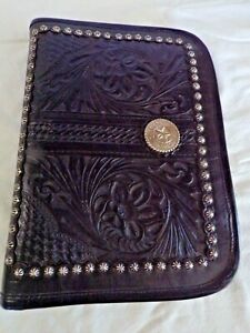 (S) BLACK WESTERN FLORAL EMBOSSED LEATHER ZIPPER 3-RING DAYTIMER BINDER