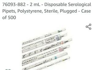 VWR 76093-882 SEROLOGICAL PIPET 2ml 2 In 1/100ml Green STERILE Pipette CASE 500