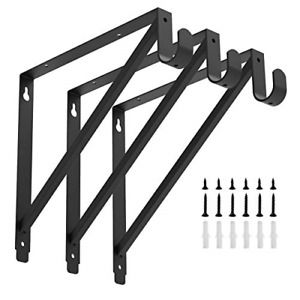 Heavy Duty Closet Rod &amp; Shelf Brackets Clothes Hanger Pole Support Bracket Black