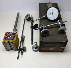 Vintage Enco #340 Magnetic Base W/Dial Indicator &amp; Extensions Kit Orig. Box
