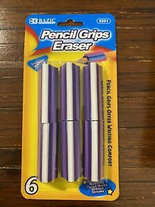 Bazic Pencil Grips Eraser 2221 Writing Comfort 6 Pack No Streaks Triangular Purp
