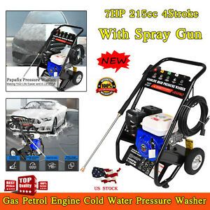 7HP Gas Petrol Engine Cold Water Pressure Washer With Spray Gu-n 215cc 4-Stroke