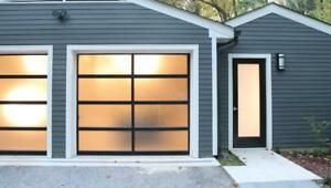 Full View [9&#039; x 7&#039;] Black Anodized Aluminum &amp; Tempered Frosted Glass Garage Door