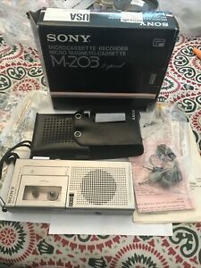 Vintage 1980 Sony Micro Cassette Voice ReCorder M-203 2 Speed W/ Box Case Manual