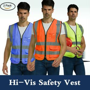 Safety Security High Visibility Reflective Vest Construction Traffic 5 Pockets