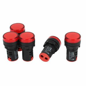 5 Pcs AC 220V Red LED Power Indicator Pilot Signal Light Lamp 22mm AD125-22D/S
