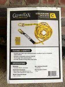 Guardian Fall Protection 01320 VLA-50 Poly Steel Vertical Lifeline Assembly 50ft