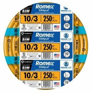 NEW 10/3 250. Southwire NM-B  10/3  Copper Wire Cable Romex SIMpull W/G QIK SHIP