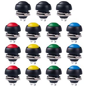 12MM Waterproof Momentary Push Button Switch 15PCS ON- OFF Switch 5 Colors