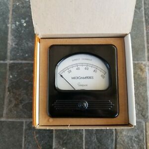 VINTAGE SIMPSON DC MICRO AMMETER 0-100 RECTANGULAR PANEL METER - WITH BOX