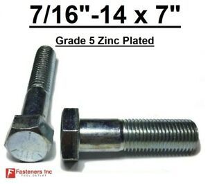 7/16-14 x 7&#034; (PT) Hex Bolt Zinc Plated Grade 5 Cap Screw Coarse Thread