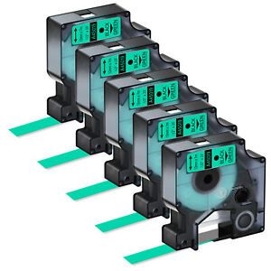 5PK Fits Black on Green DYMO D1 45019 LabelWriter 450 400 DUO Label Tape 1/2in