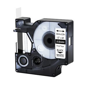 1PK Black on White IND Vinyl Label Tape 18444 for Dymo Rhino 3000 5000 5200 12mm