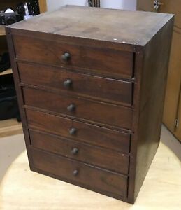 Vintage Wood Cabinet organizer 6 DRAWER With 3 Dividers, 9” X 7”X 6” Deep.