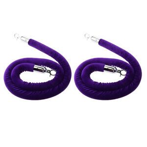 2pcs Purple 1.5m Queue Rope Barrier Stanchion w/ Silver Polished Hooks