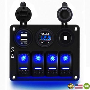 KEING 4 Gang 12V-24V DC Rocker Switch Panel Waterproof LED Circuit Breaker with