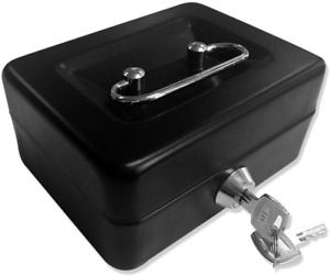 Jssmst Locking Small Steel Cash Box Without Money Tray,Lock Box,Black Small