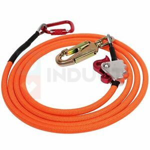 Orange 1/2&#034; x 10&#039; Steel Core Lanyard Flip line Carabiner Grab Swivel Snap Climb