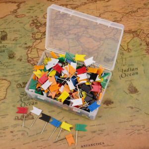 100PCS Flag Push Pins Tack Cork Board Map Mixed Colors Thumbtack School Supplies