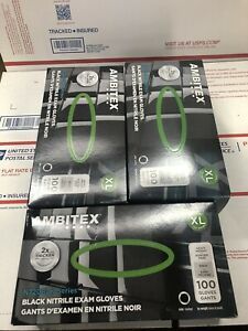 Ambitex N720BLK Nitrile Exam Gloves, XL, Black, 3 Boxes Of 100. 6 Mil Gloves.