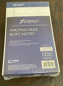 Ampad Perforated Writing Pad Narrow 5 x 8 White 50 Sheets 12pk New