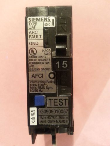 Siemens 15 amp arc fault circuit interrupter afci  q115afc combination type qaf for sale