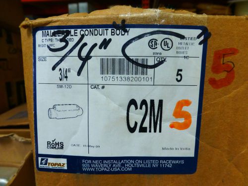 Topaz lot of 6 emg malleable conduit body 3/4 inch c2m c type threaded for sale