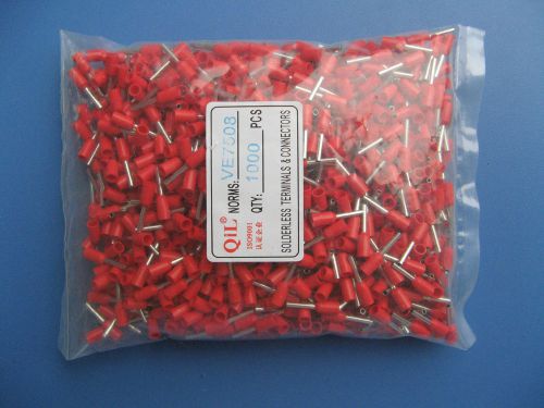Red PVC Sleeve Insulating Pin Terminals Connector for 19 AWG 1000 Pcs