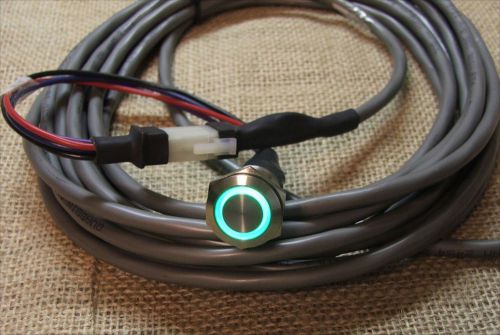 22MM MOMENTARY SWITCH GREEN LED RING STAINLESS STEEL PRE WIRED 20FT. CONNECTER.