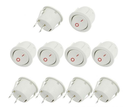 10 pcs white button round 125v/10a 250v/6a 2 pin spst on off rocker switch for sale