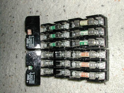 Lot 8 gould shawmut 30323 fuse block holder 600v 30a 3 ganged, with some fuses for sale