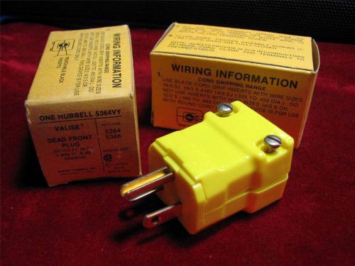 (2) Hubbell 5364Y Dead Front Plug 20a 125v 5364 5366 straight blade 3 wire Grd