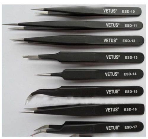 8pcs non-magnetic steel tweezers forceps anti-static esd 10 -17 vetus for sale