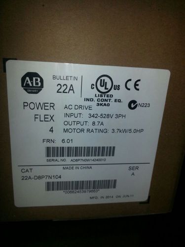 ALLEN BRADLEY POWERFLEX4  22A-D8P7N104 5HP BRAND NEW