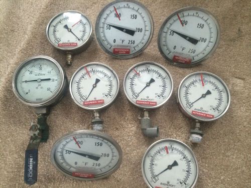 A LOT OF 12 ASHCROFT 4IN DIAL 3-1/2-5 IN PROBE TEMP/PSI METERS