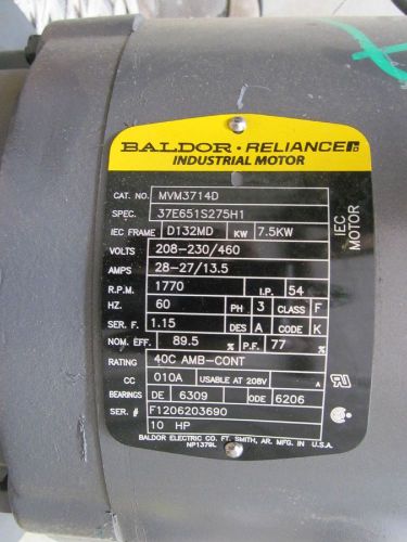 Baldor MVM3714D AC Motor 10HP 1770RPM New No Box