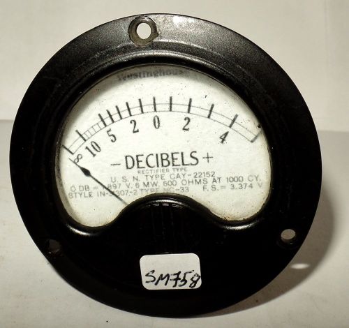 Vintage Westinghouse Decibel Round Panel Meter -0 to 4+ Db