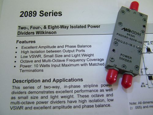 RF POWER DIVIDER - ISOLATED 2 - 18GHz MA COM 2089-6208-00 SMA 2 WAY