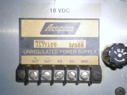 Power Supply Acopian 18VDC Model U17Y100 Unregulated