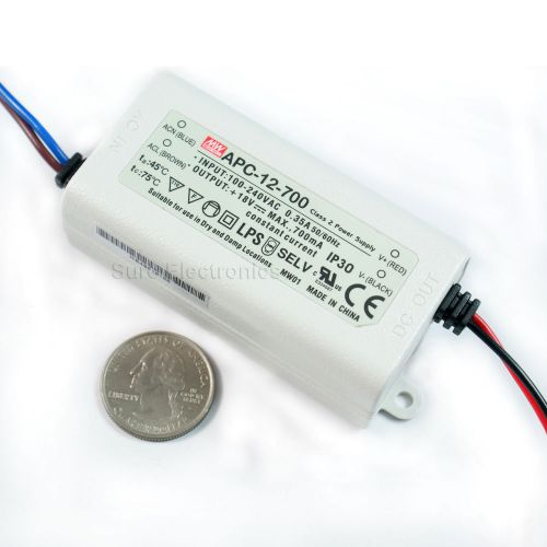 Mean well mw 9~18v 700ma 12w ac/dc led driver apc-12-700 tuv  brand new for sale