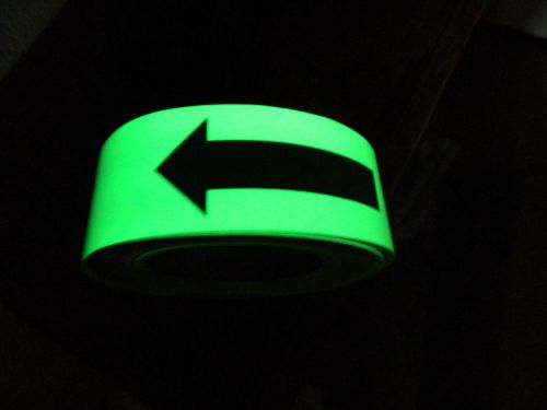 Glow in the dark photoluminescent 2&#034; wide tape 25 meters with green arrows for sale