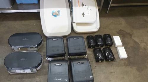 Lot of restroom dispensers (soap, paper, and tissue) and koala changing stations for sale