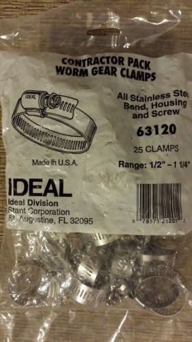 Worm Gear Clamps 1/2&#034; - 1-1/4&#034; Stainless Steel Lot/25 - IDEAL - Made in USA New