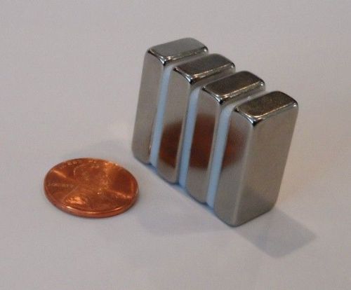 New Neodymium Block Magnets N45 Grade 1&#034; x 1/2&#034; x 1/4&#034;  4 PACK Much Higher Power