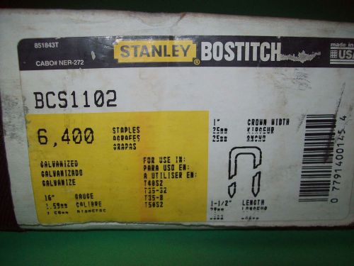 6400 STANLEY BOSTITCH STAPLES 1&#034; CROWN X 1-1/2&#034; LENGTH ~ 16 GAUGE~ BCS1102 ~ NIB