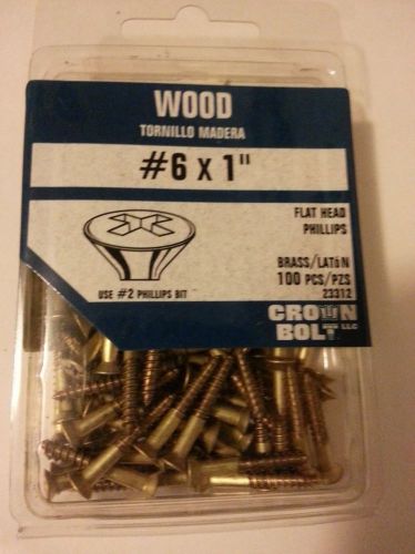 Crown bolt brass flat head phillips wood screws, #6, 1 inch box of 100 for sale
